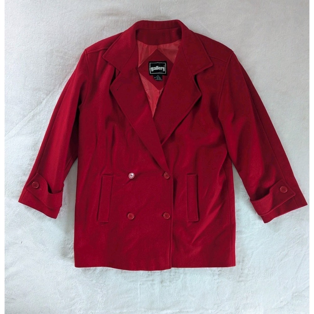 Vtg Gallery Red Wool‎ Coat Women's Size 12 Classic Timeless Old Money Holiday